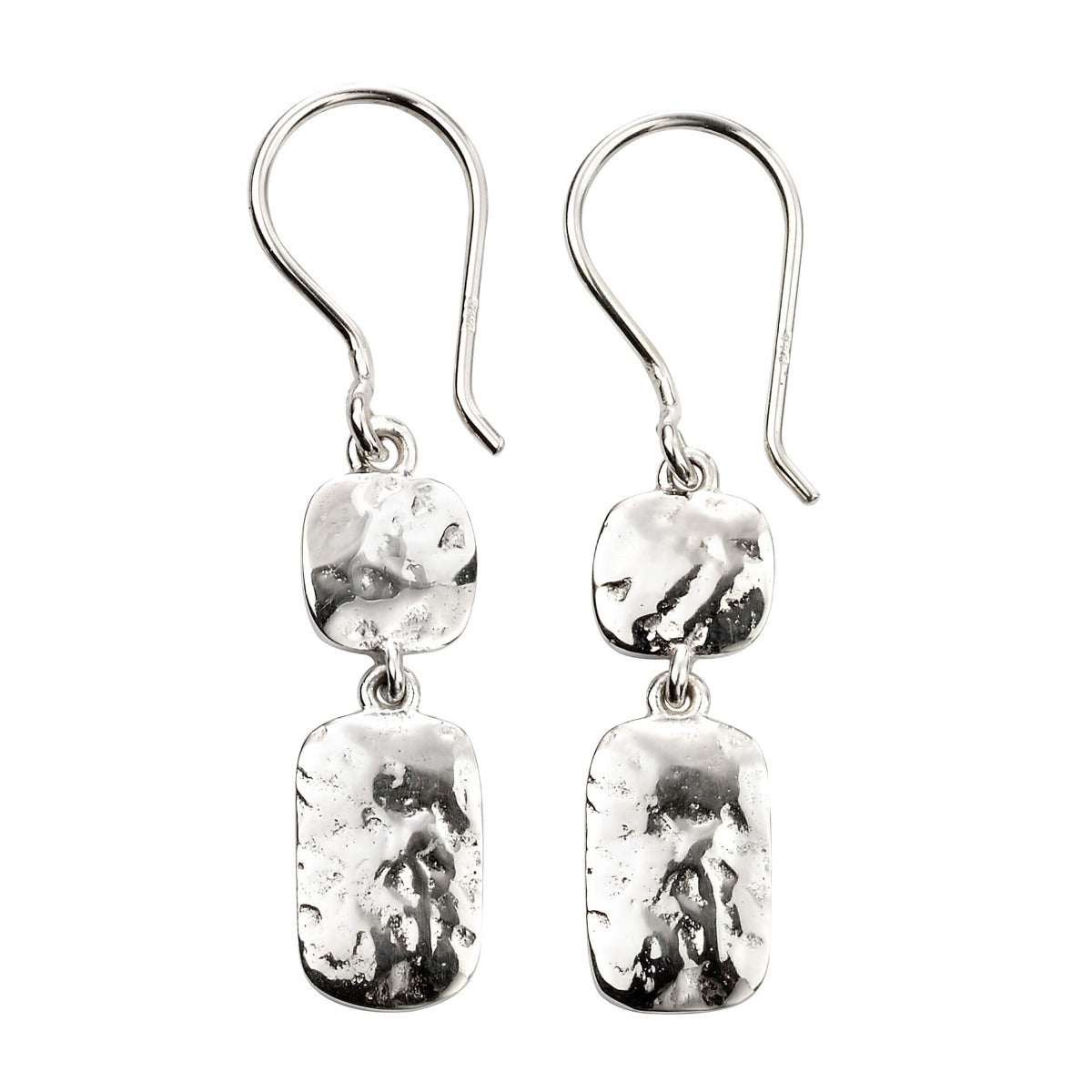 Beginnings 925 Sterling Silver Hammered Double Drop Earrings by Gecko