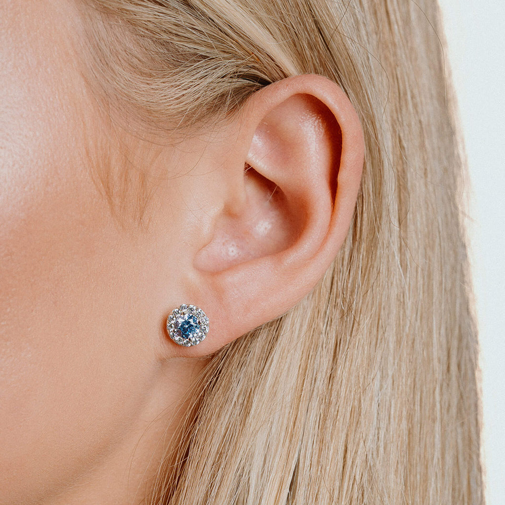 Diamonfire Blue Zirconia Pave Stud Earrings in Sterling Silver