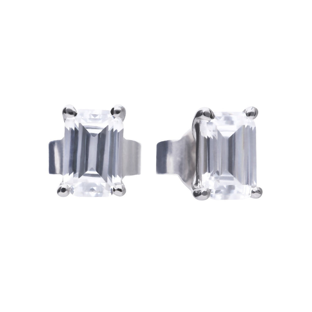 Diamonfire Emerald Cut Zirconia Stud Earrings in Sterling Silver