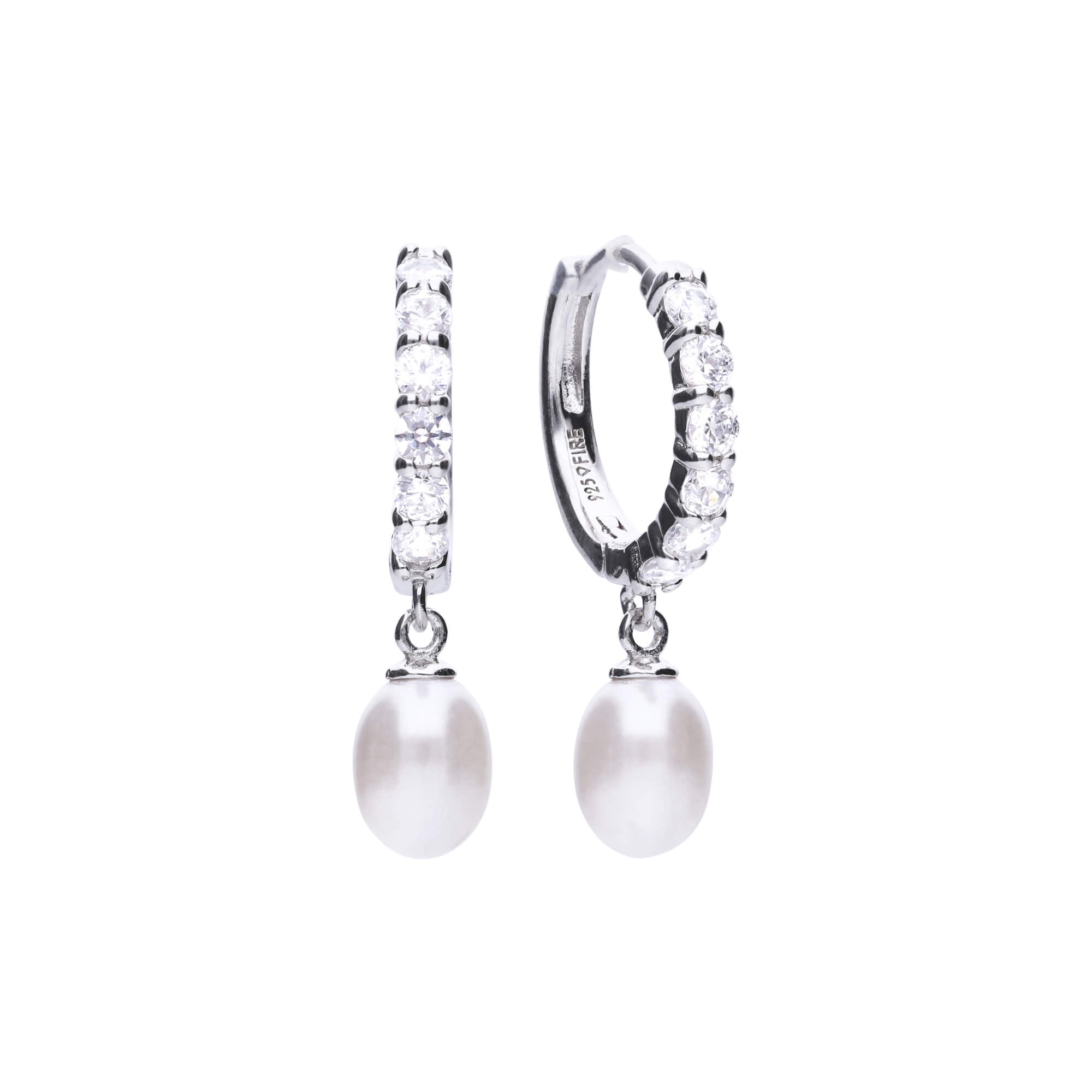 Gecko Jewellery Pearl Drop Hoop Earrings | Pave Zirconia Sterling Silver
