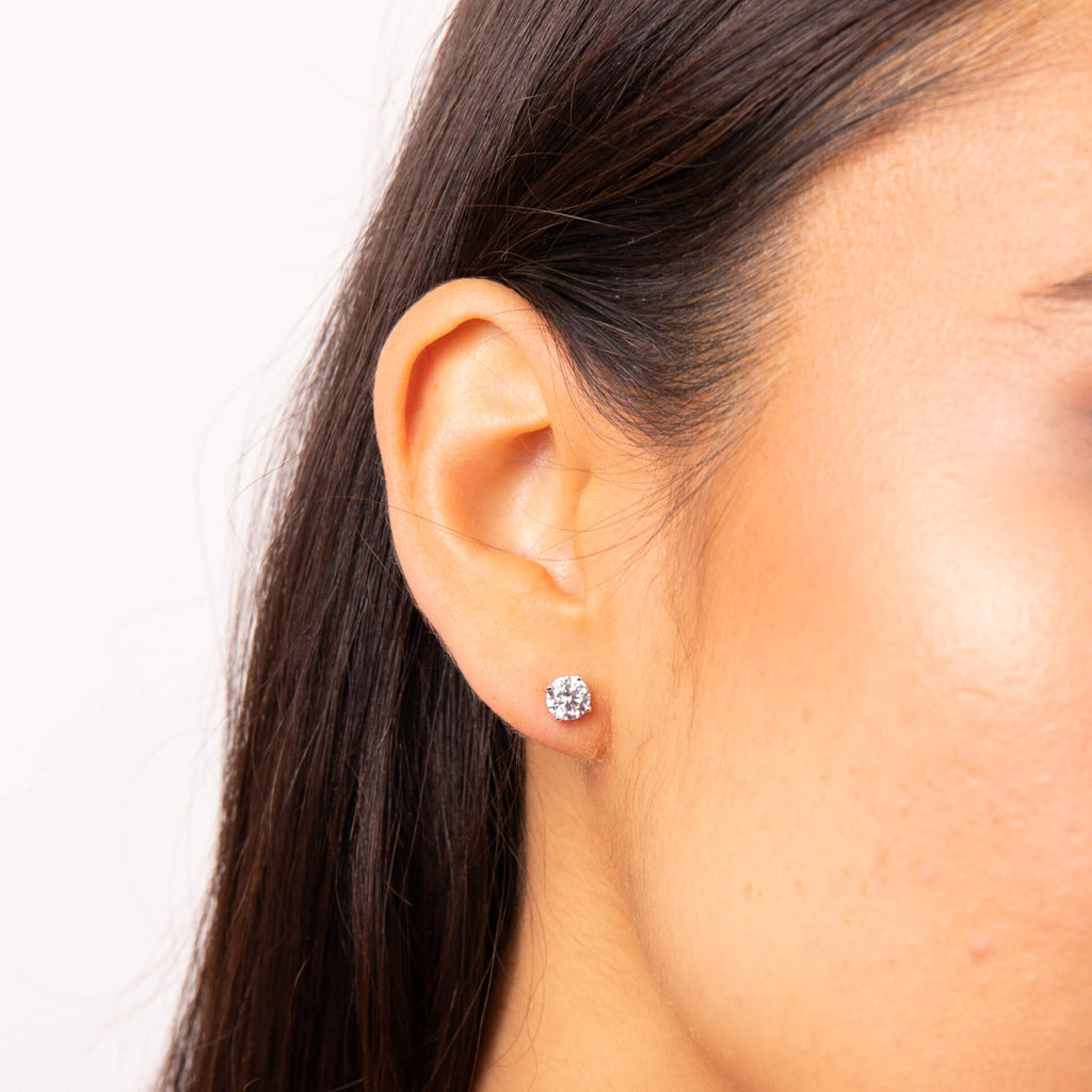 Gecko Jewellery Sterling Silver Four Claw Zirconia Solitaire Stud Earrings