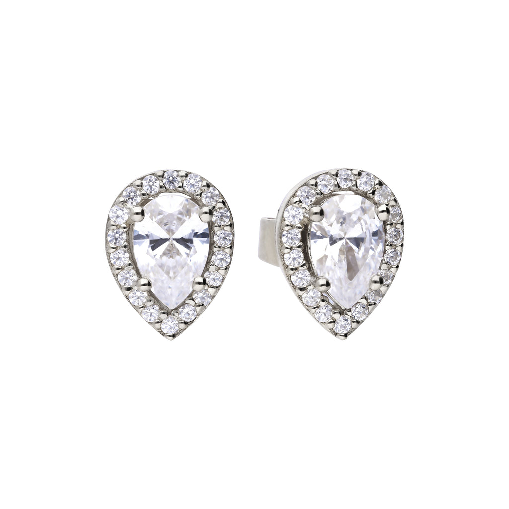 Gecko Jewellery Teardrop Halo Stud Earrings | Sterling Silver & Zirconia