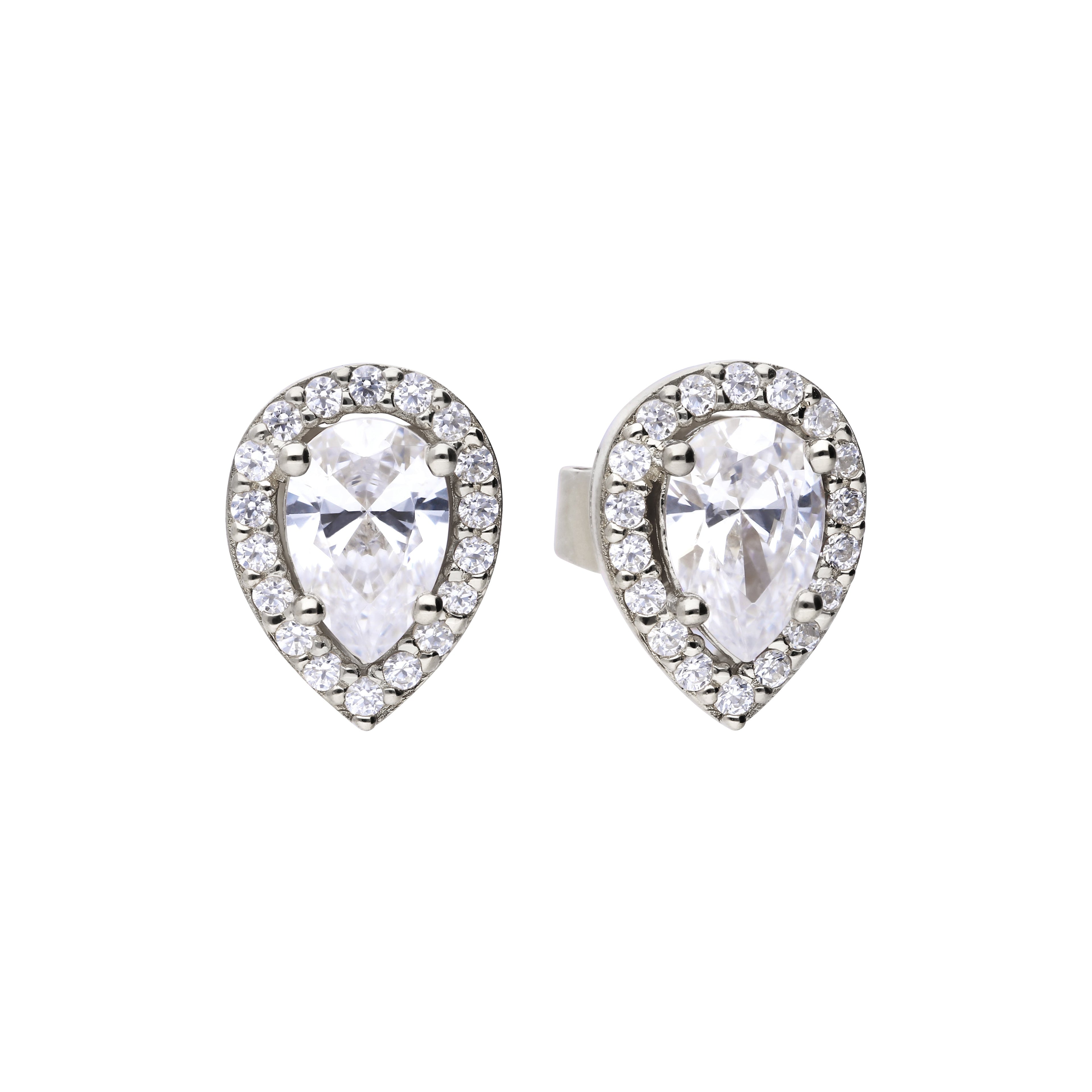 Gecko Jewellery Teardrop Halo Stud Earrings | Sterling Silver & Zirconia