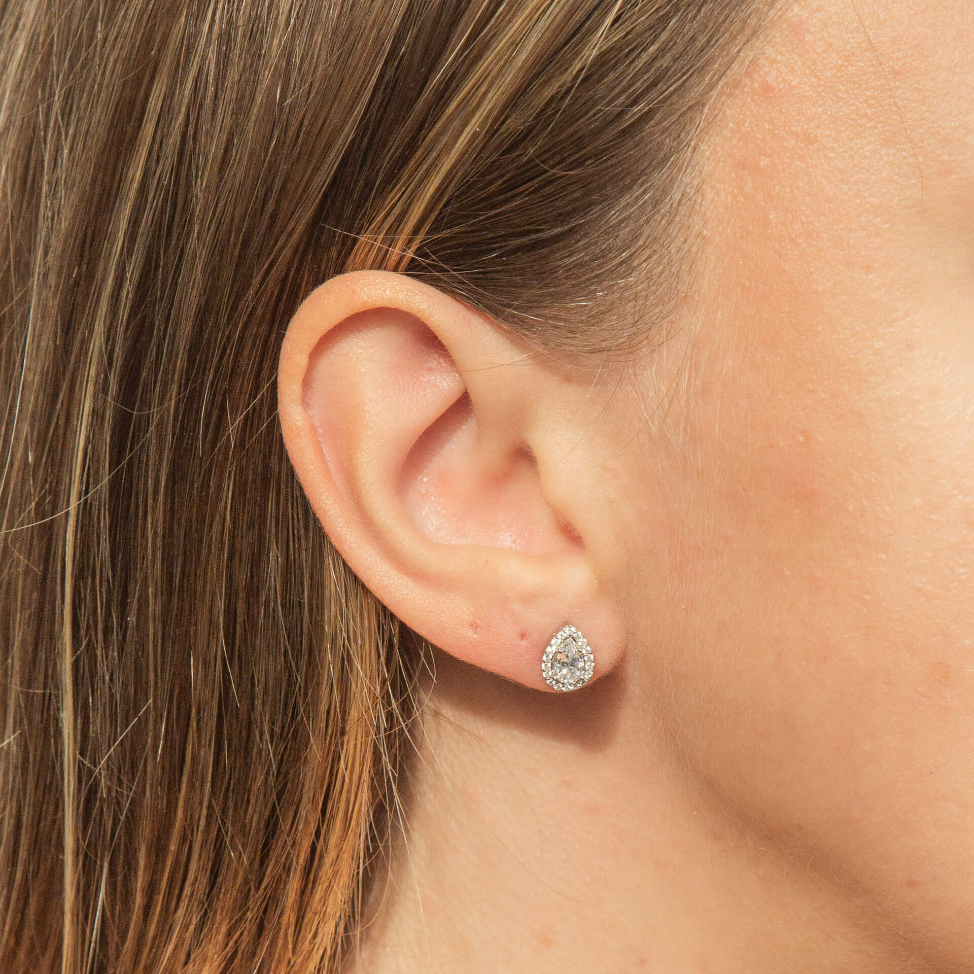 Gecko Jewellery Teardrop Halo Stud Earrings | Sterling Silver & Zirconia