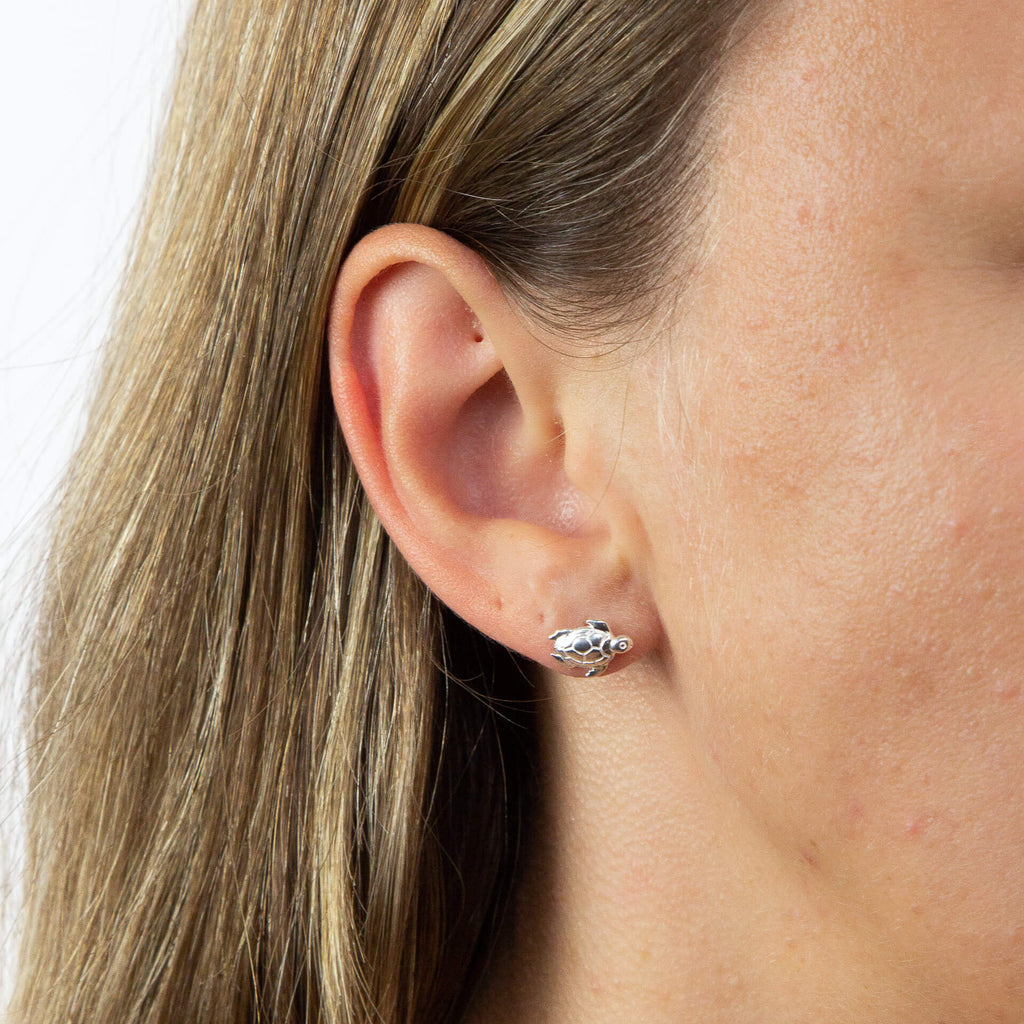 Gecko Jewellery Polished Silver Turtle Stud Earrings for Nature Lovers