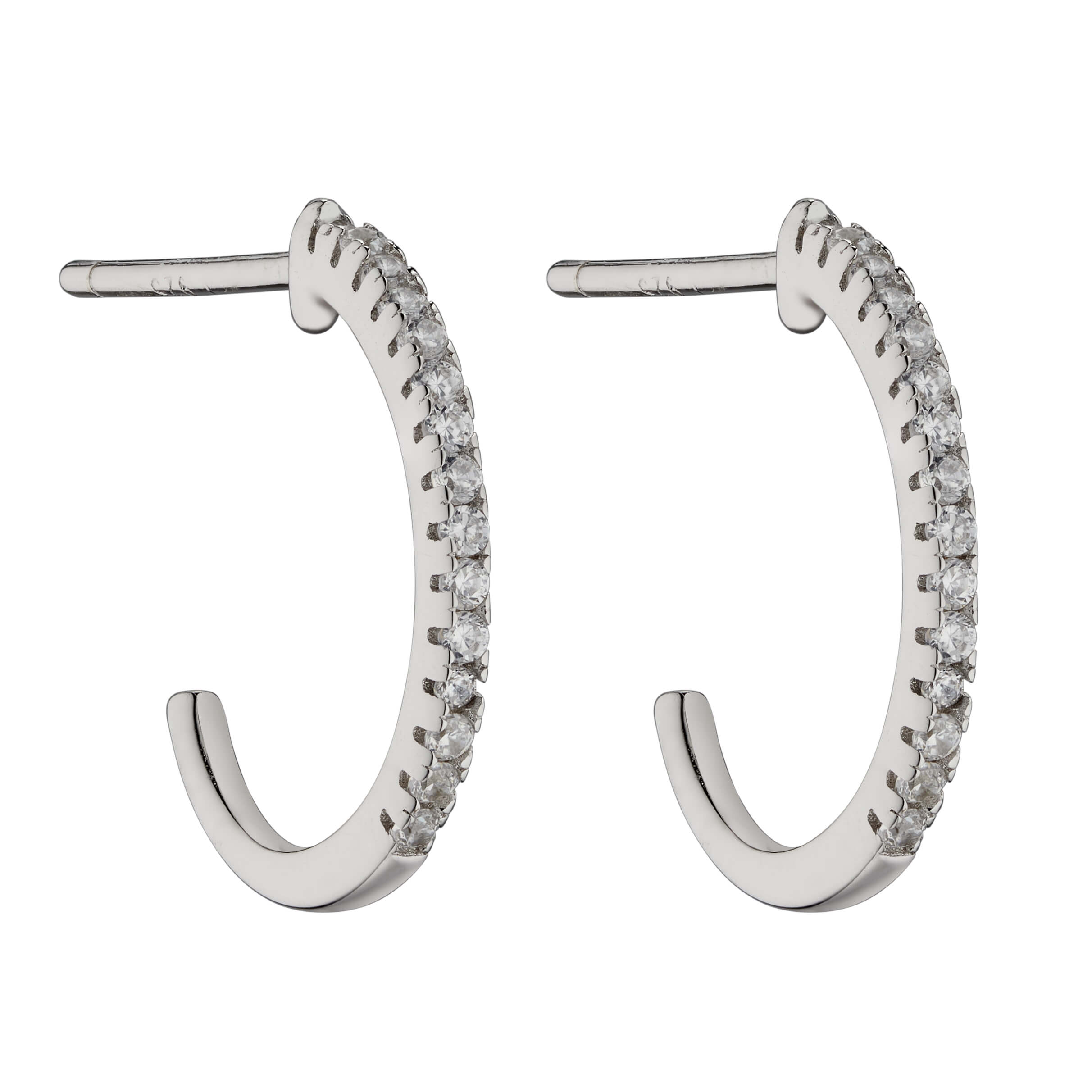 Gecko Jewellery Sterling Silver 12mm Cubic Zirconia Open Hoop Earrings