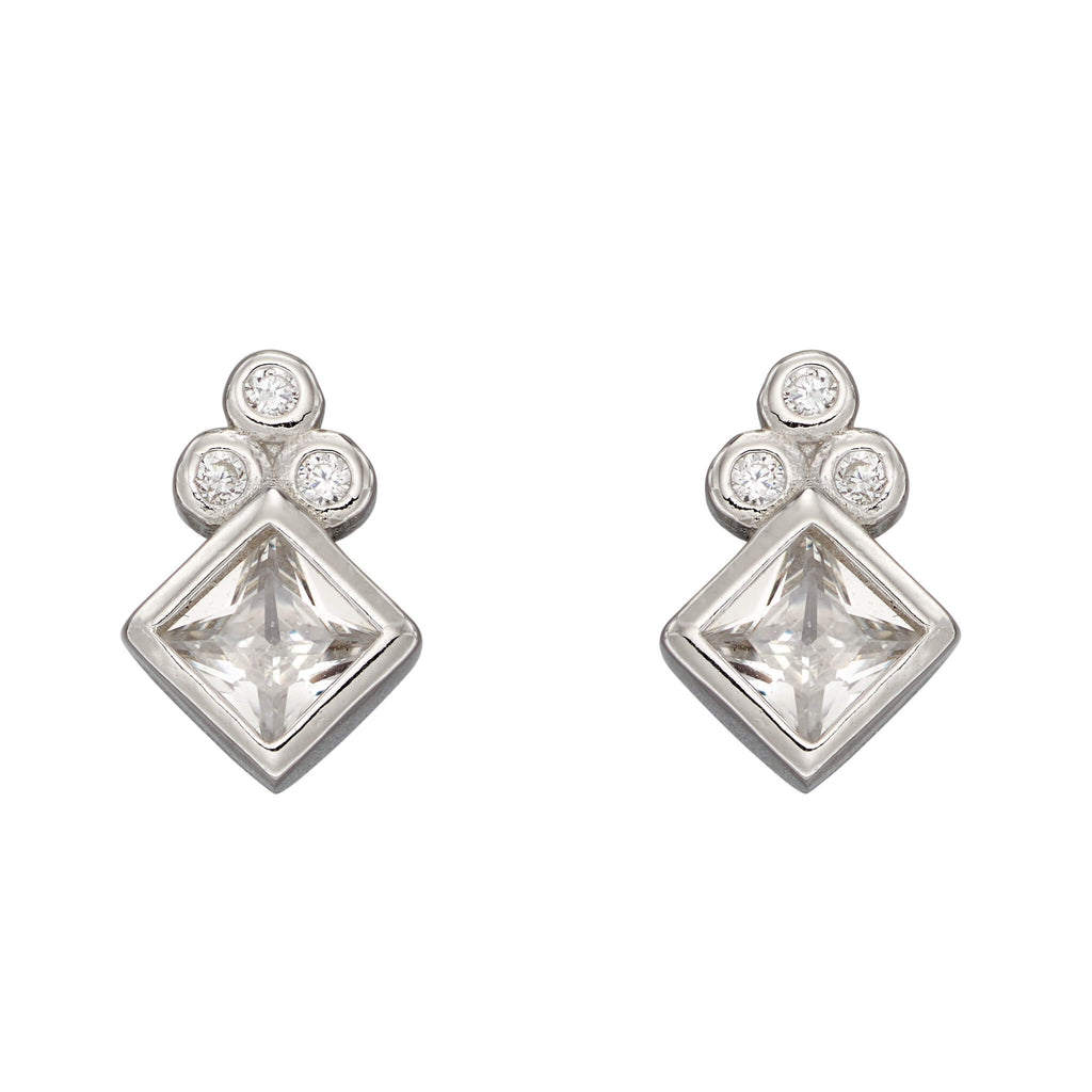 Gecko Jewellery Sterling Silver Diamond Shape Cubic Zirconia Stud Earrings