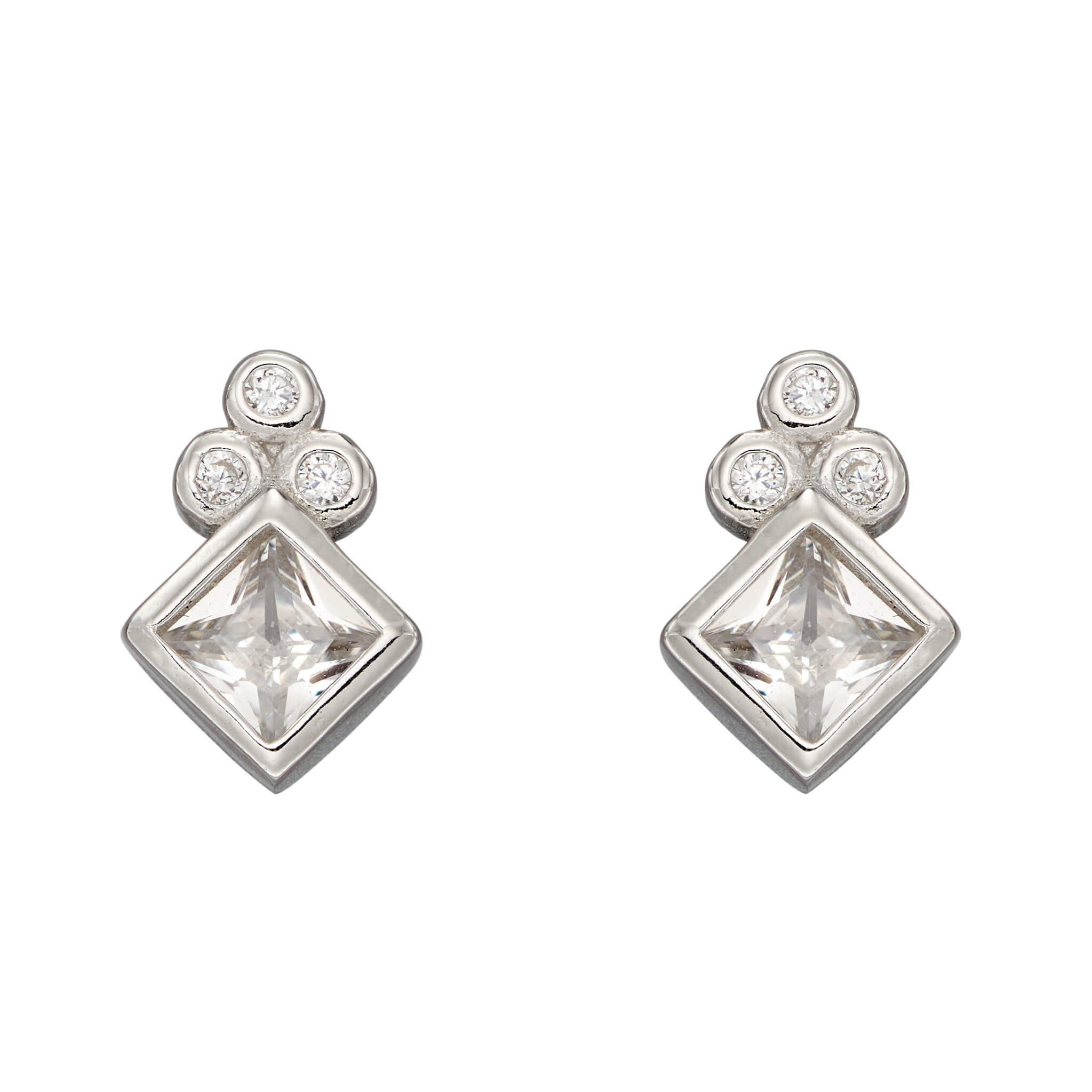 Gecko Jewellery Sterling Silver Diamond Shape Cubic Zirconia Stud Earrings