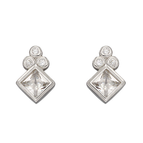 Gecko Jewellery Sterling Silver Diamond Shape Cubic Zirconia Stud Earrings