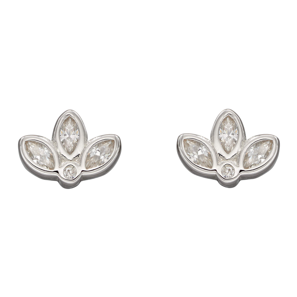 Gecko Sterling Silver Lotus Flower Stud Earrings with Cubic Zirconia