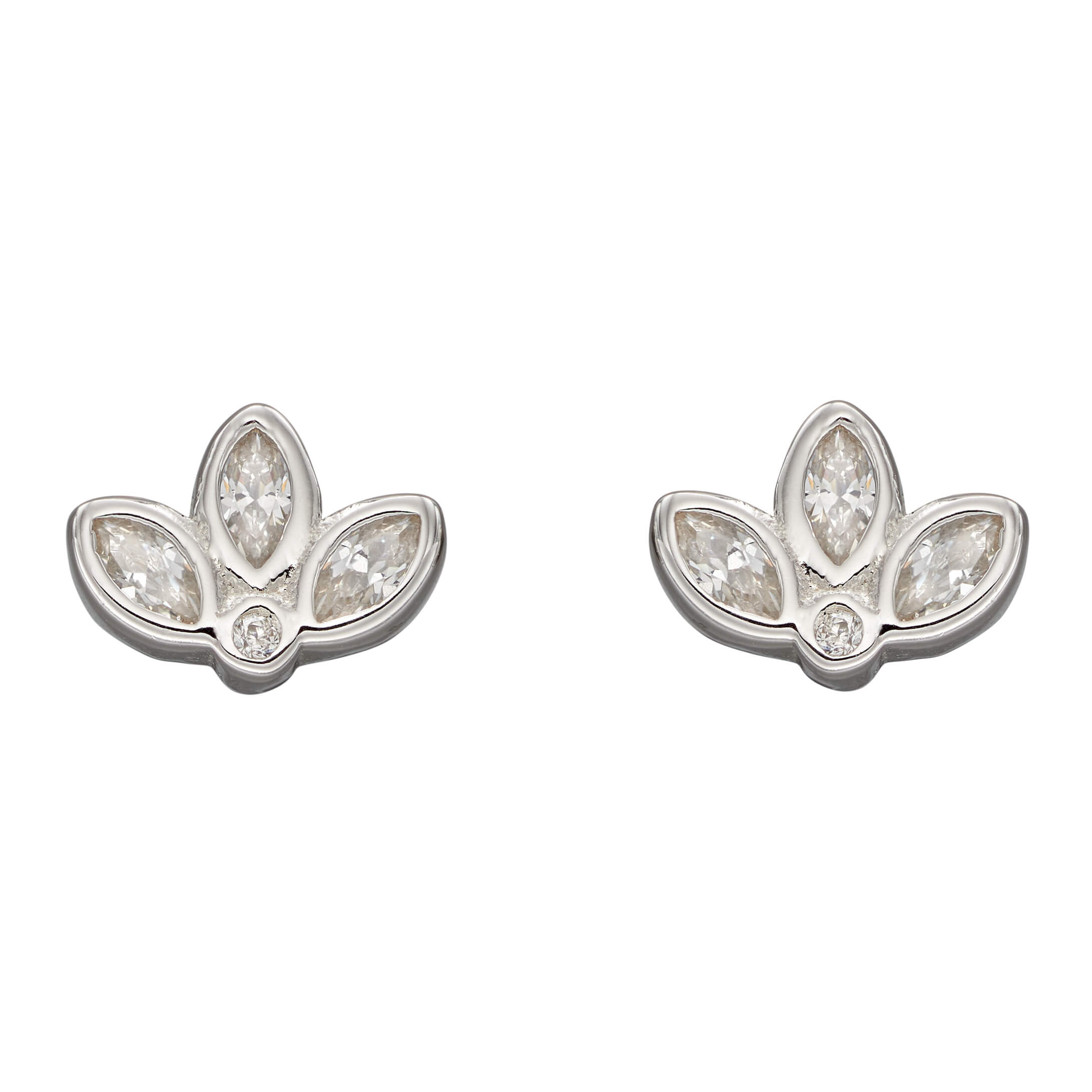 Gecko Sterling Silver Lotus Flower Stud Earrings with Cubic Zirconia
