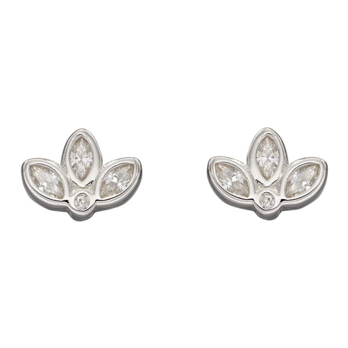 Gecko Sterling Silver Lotus Flower Stud Earrings with Cubic Zirconia