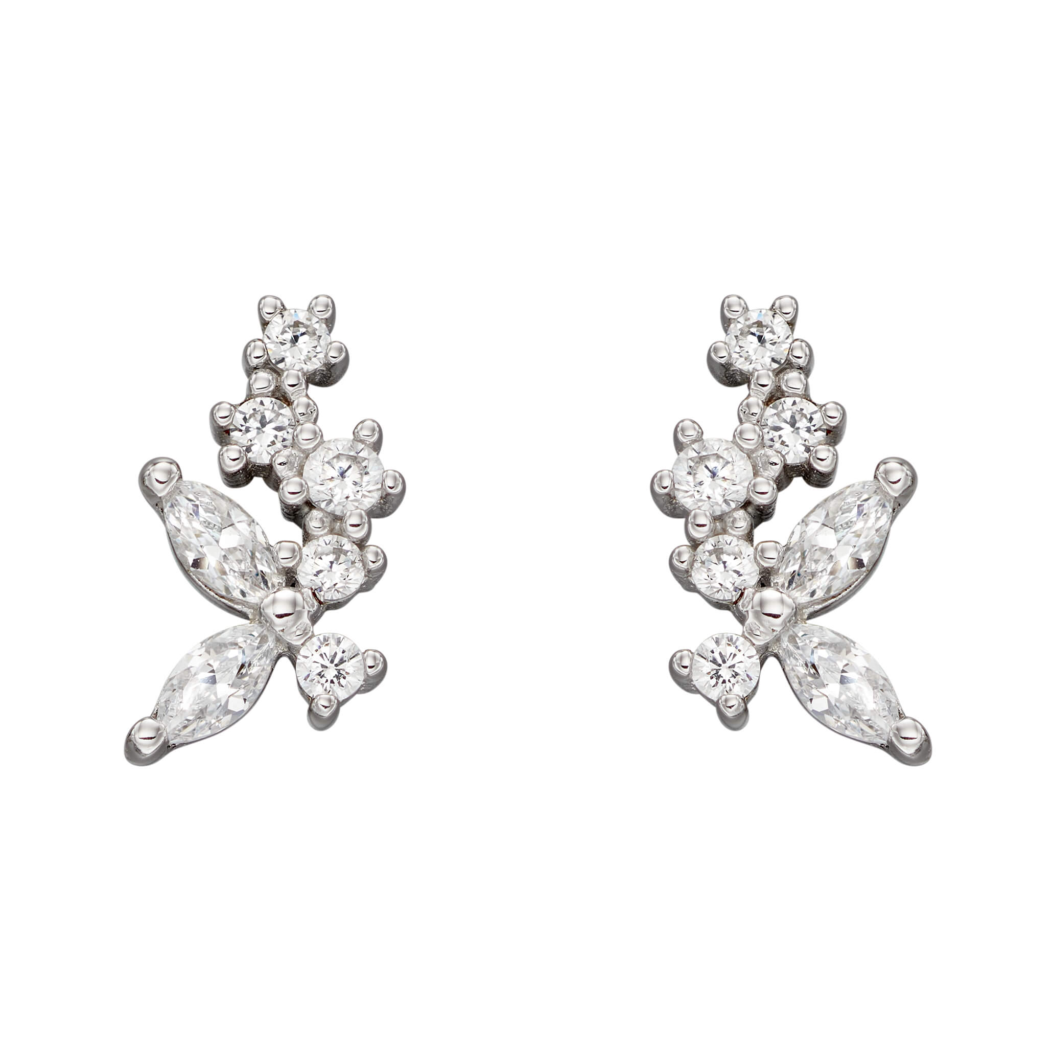 Flower Cubic Zirconia Stud Earrings | Sterling Silver by Gecko Jewellery