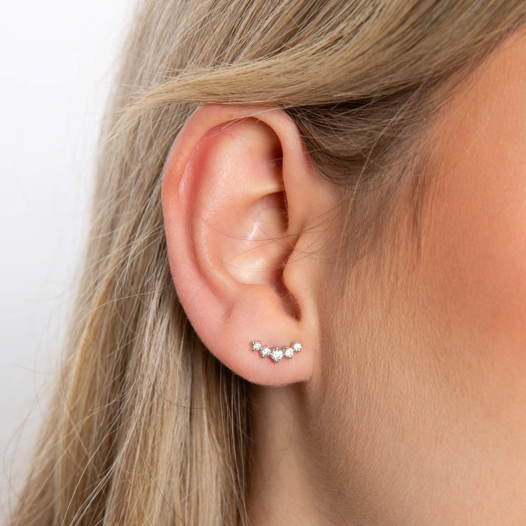 Gecko Jewellery Curved Bar Stud Earrings – Sterling Silver & CZ