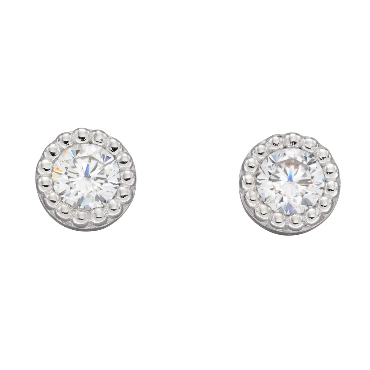Gecko Jewellery Millegrain Edge Round Stud Earrings | Sterling Silver
