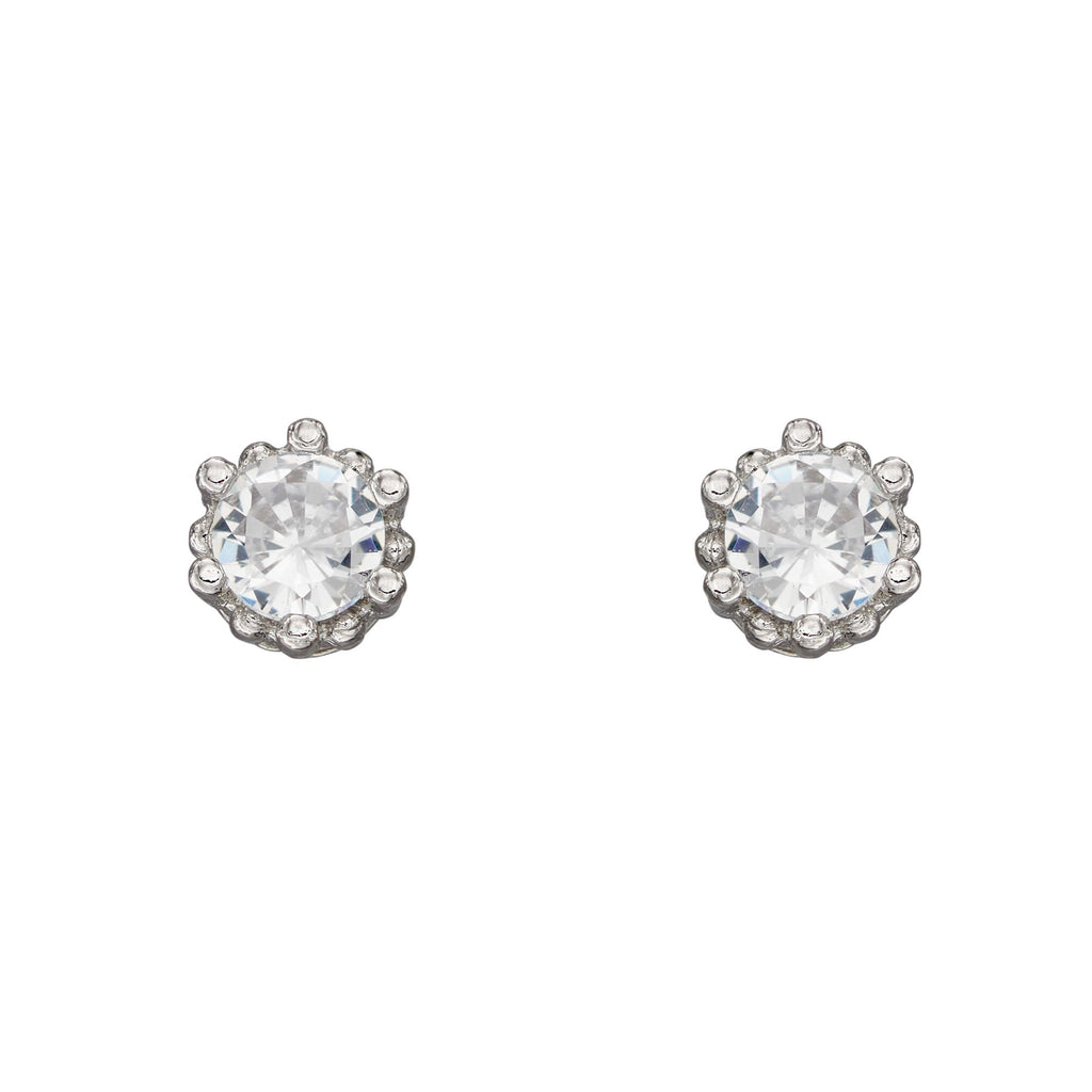 Gecko Jewellery Recycled Silver Dotted Round Cubic Zirconia Stud Earrings