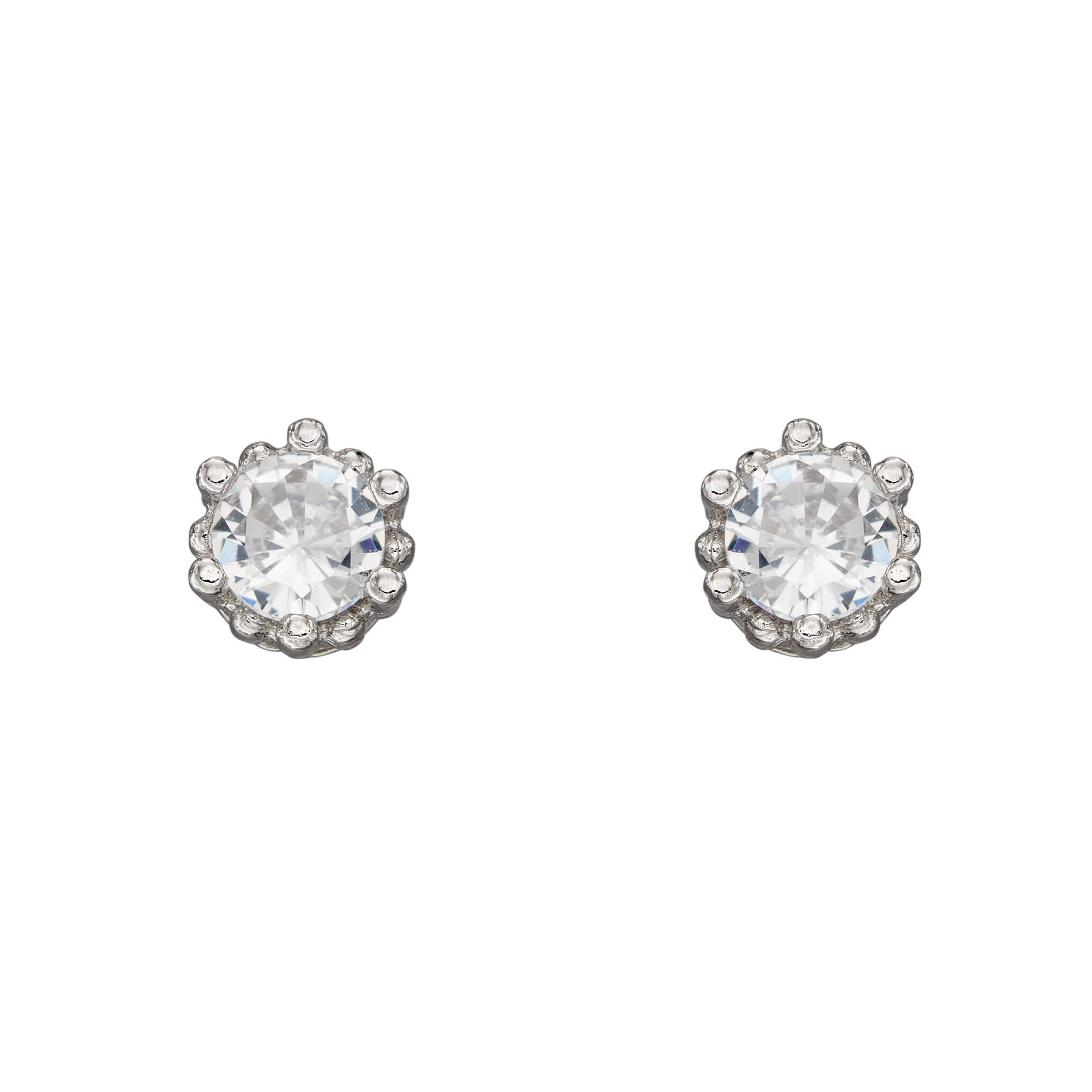 Gecko Jewellery Recycled Silver Dotted Round Cubic Zirconia Stud Earrings
