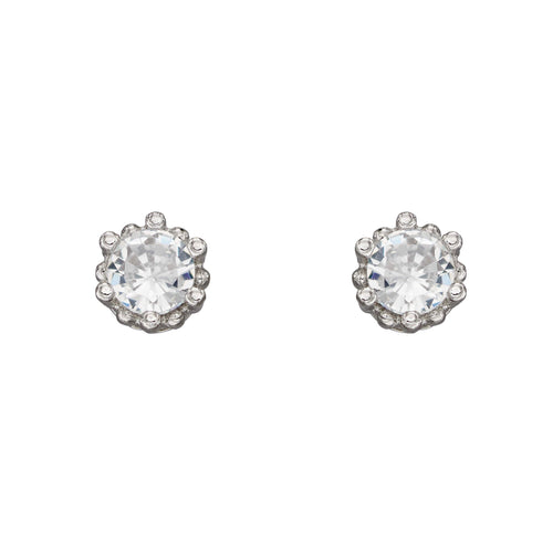 Gecko Jewellery Recycled Silver Dotted Round Cubic Zirconia Stud Earrings