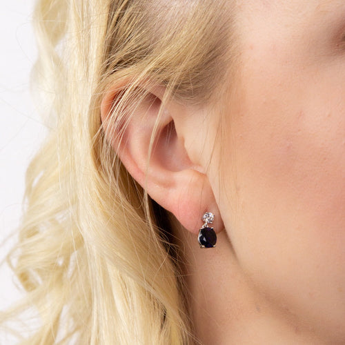 Gecko Jewellery Oval Zirconia Drop Earrings in Sterling Silver