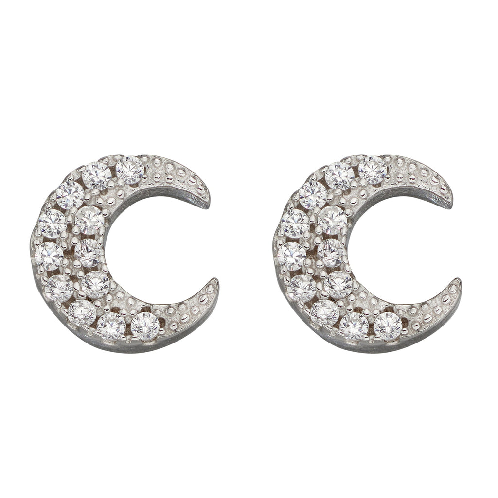 Gecko Jewellery Sterling Silver Crescent Moon Cubic Zirconia Stud Earrings