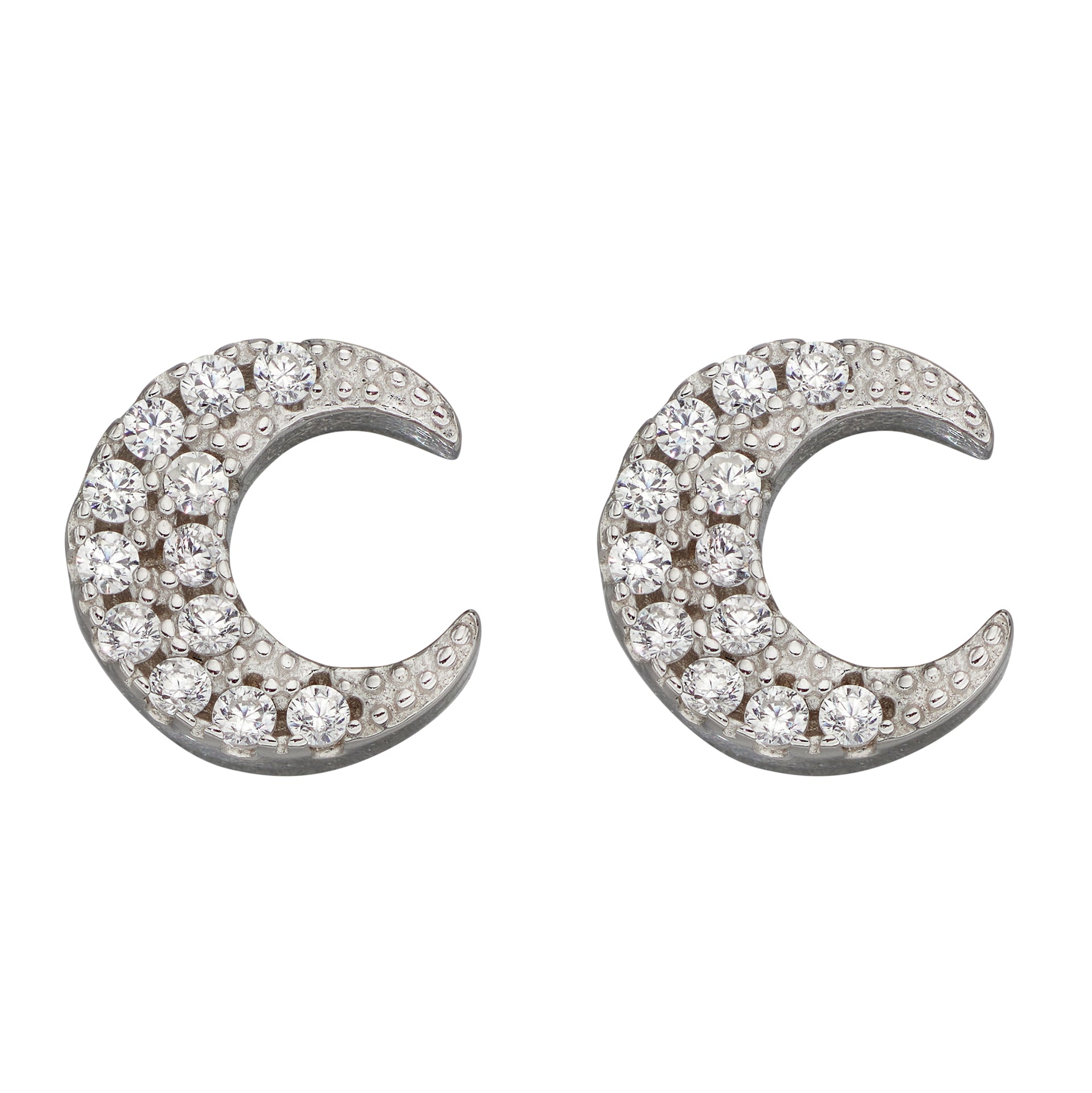 Gecko Jewellery Sterling Silver Crescent Moon Cubic Zirconia Stud Earrings