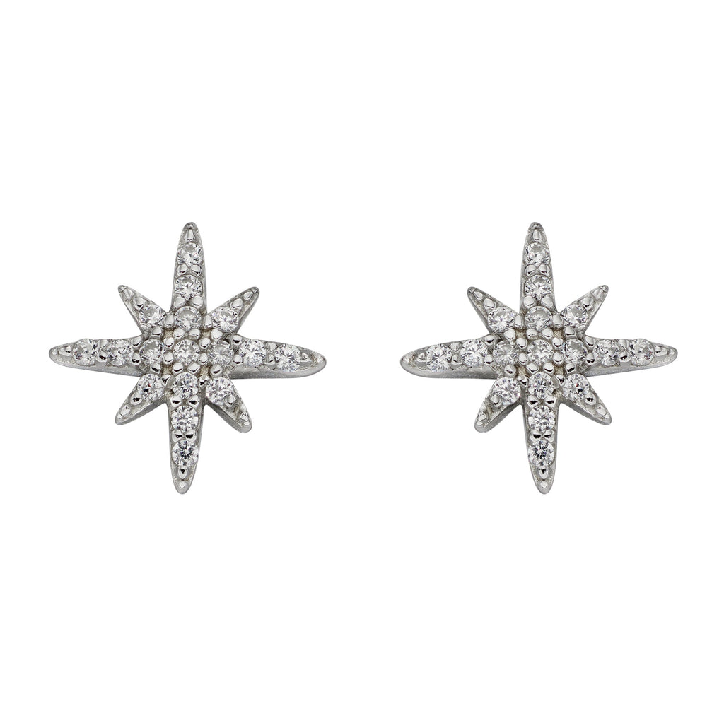 Gecko Jewellery Sterling Silver Starburst Cubic Zirconia Stud Earrings