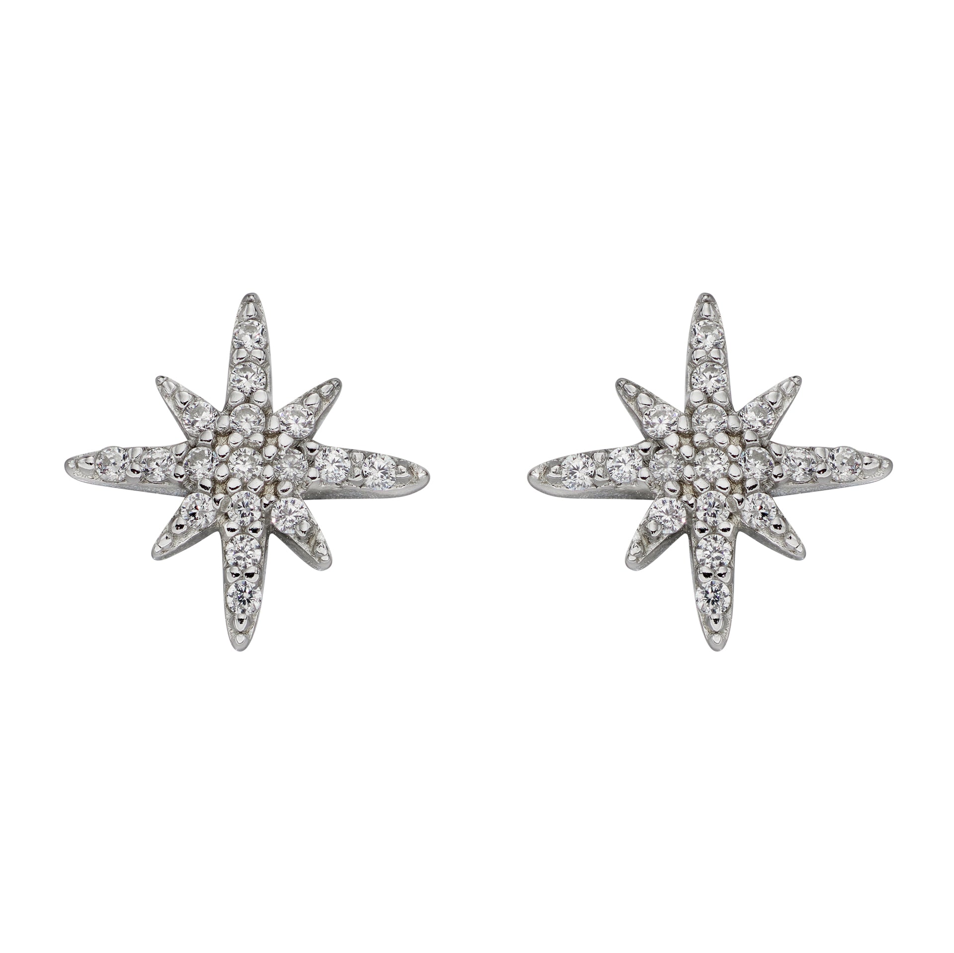Gecko Jewellery Sterling Silver Starburst Cubic Zirconia Stud Earrings