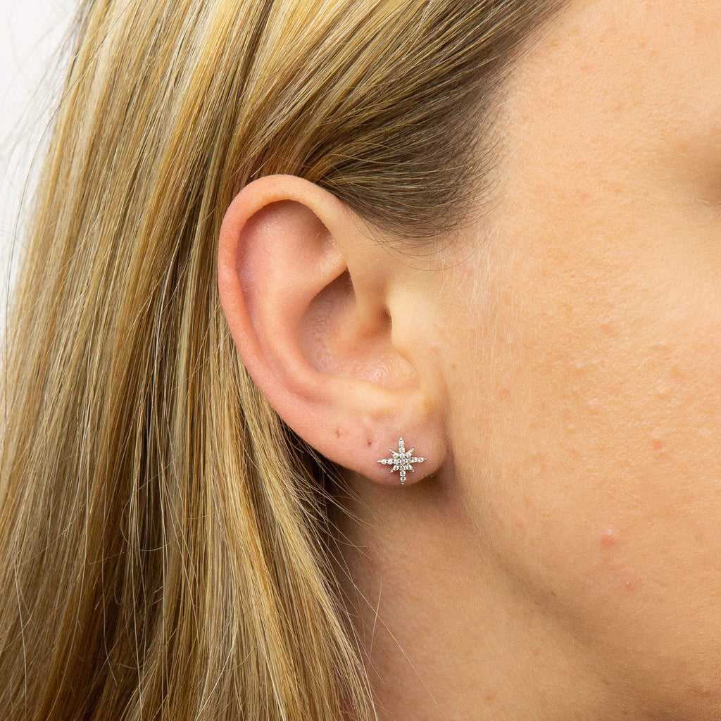 Gecko Jewellery Sterling Silver Starburst Cubic Zirconia Stud Earrings