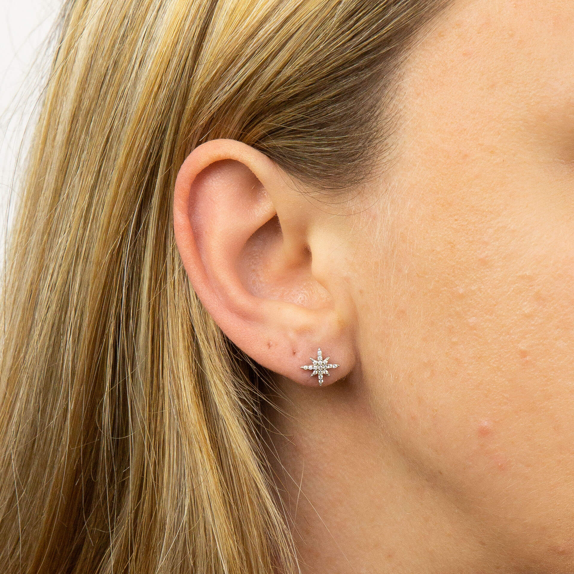 Gecko Jewellery Sterling Silver Starburst Cubic Zirconia Stud Earrings