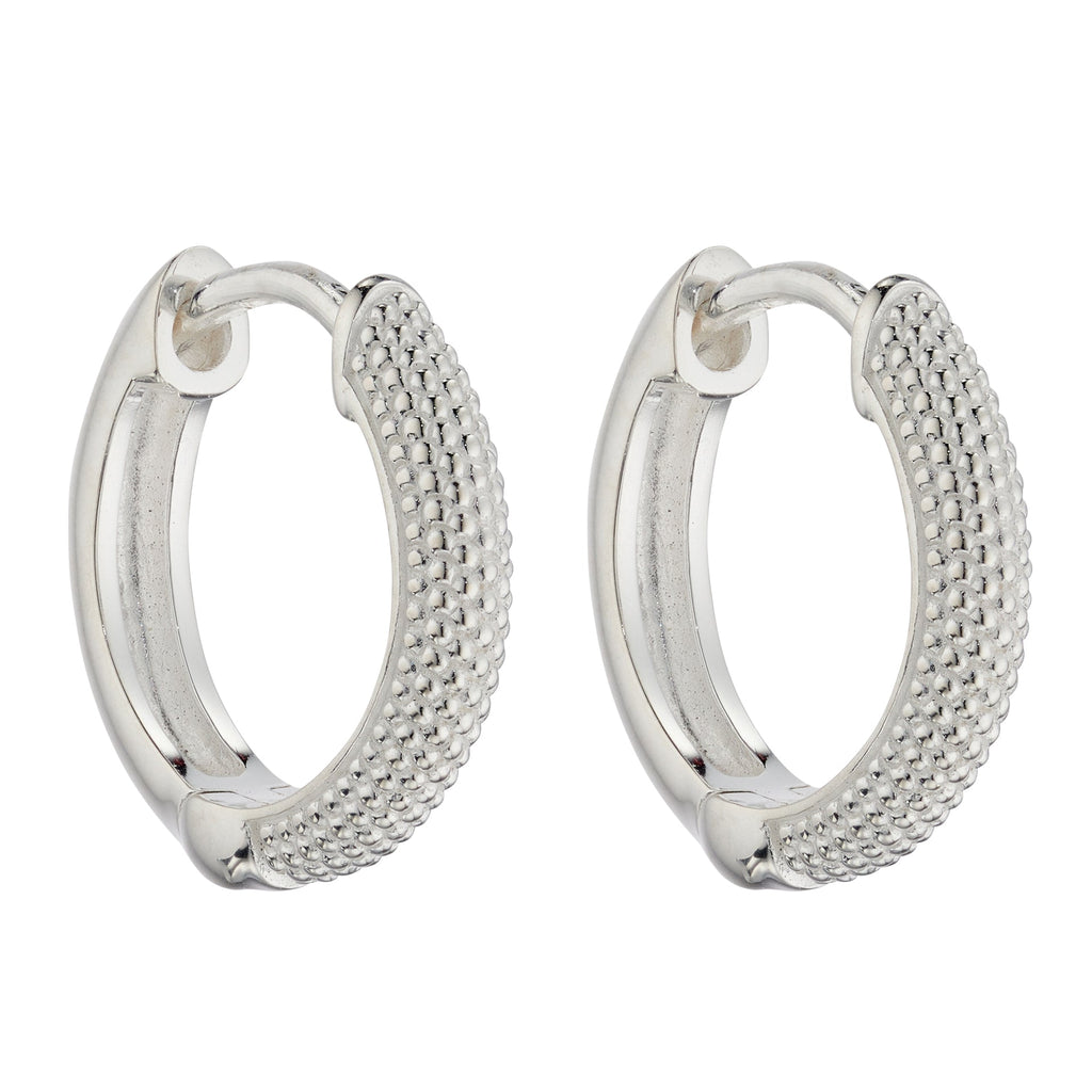 Sterling Silver Micro Bead Textured Hoop Earrings 13mm | Gecko Jewellery