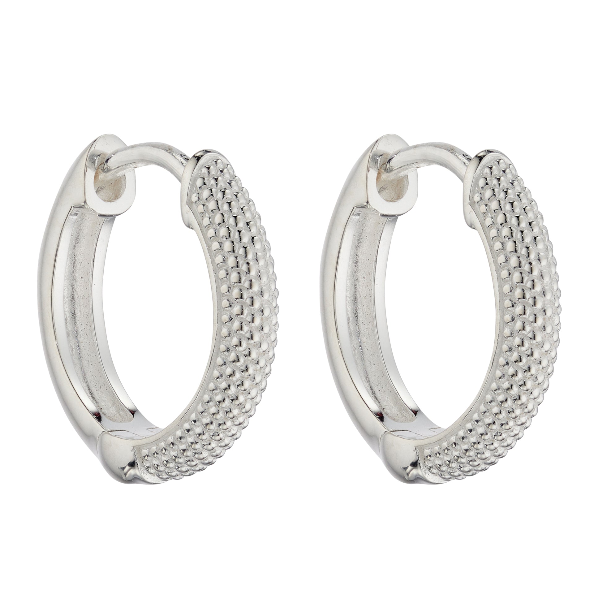 Sterling Silver Micro Bead Textured Hoop Earrings 13mm | Gecko Jewellery