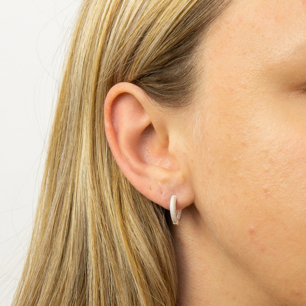 Sterling Silver Micro Bead Textured Hoop Earrings 13mm | Gecko Jewellery