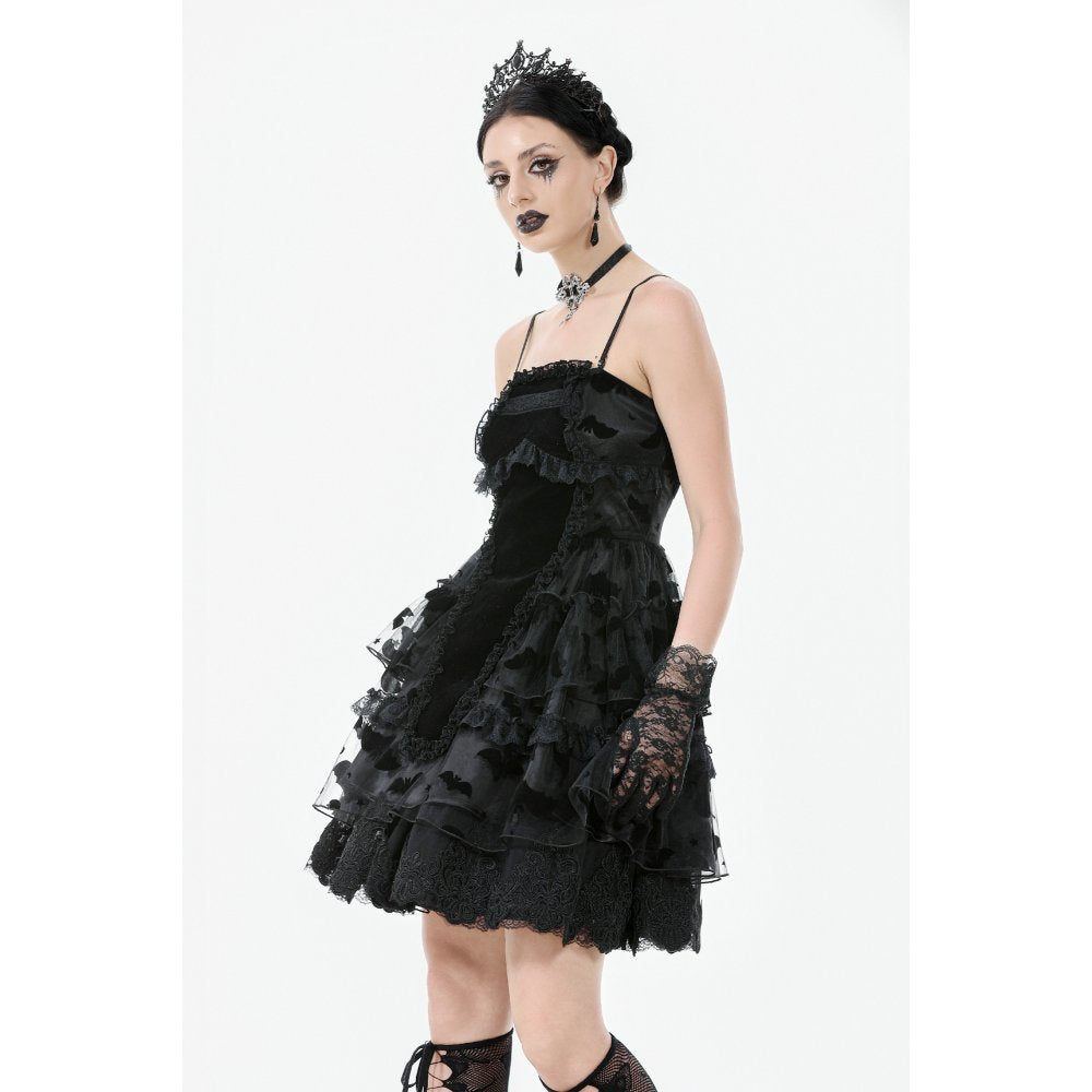 Dark in Love Morwenna Bat Mesh Layered Goth Mini Dress - Black Nylon