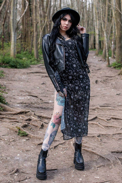 Kate's Clothing Moon & Stars Chiffon Maxi Dress with Leg Split