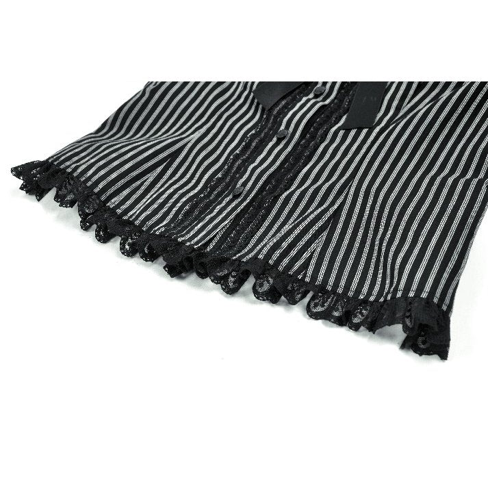 Dark in Love Gothic Peter Pan Collar Lace Shirt | Striped Cotton Top