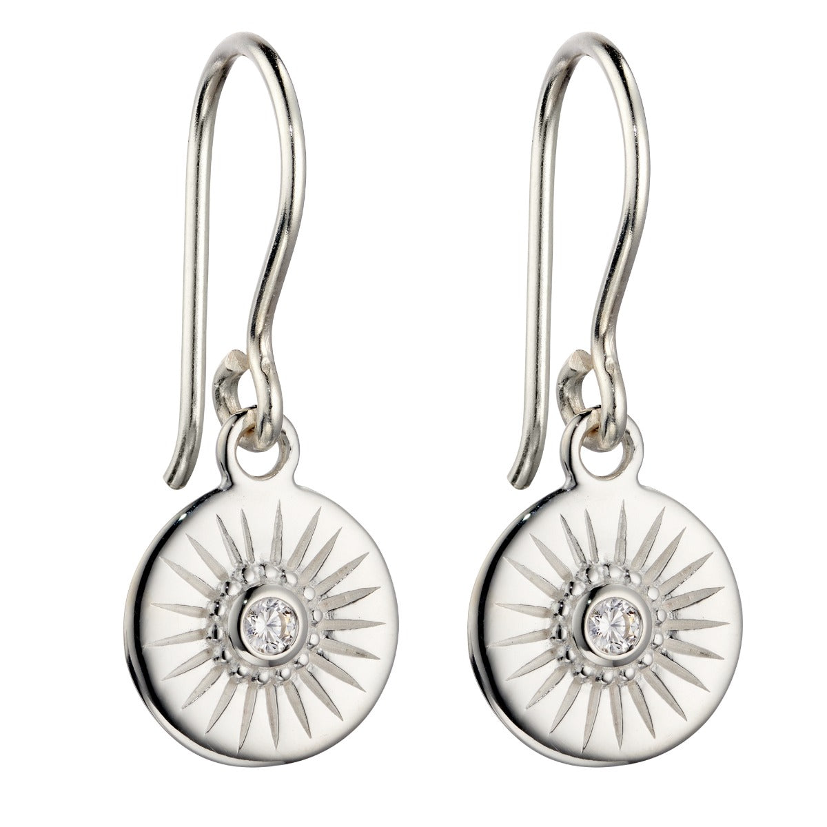 Gecko Jewellery Sterling Silver Diamond Cut Disc Drop Earrings