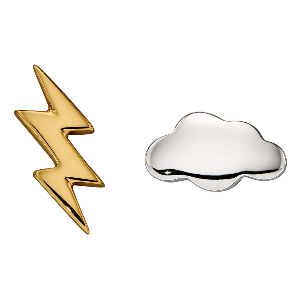 Gecko Jewellery Sterling Silver Cloud and Gold Lightning Bolt Stud Earrings