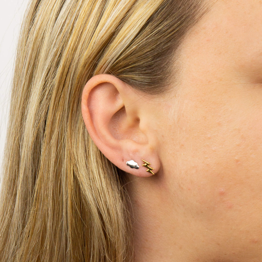 Gecko Jewellery Sterling Silver Cloud and Gold Lightning Bolt Stud Earrings
