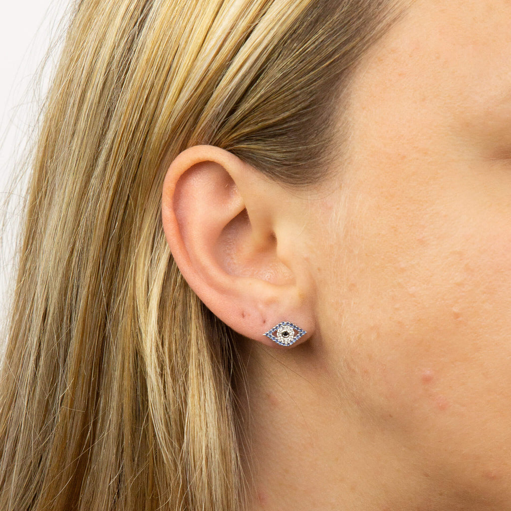 Gecko Jewellery Sterling Silver Evil Eye Stud Earrings for Protection