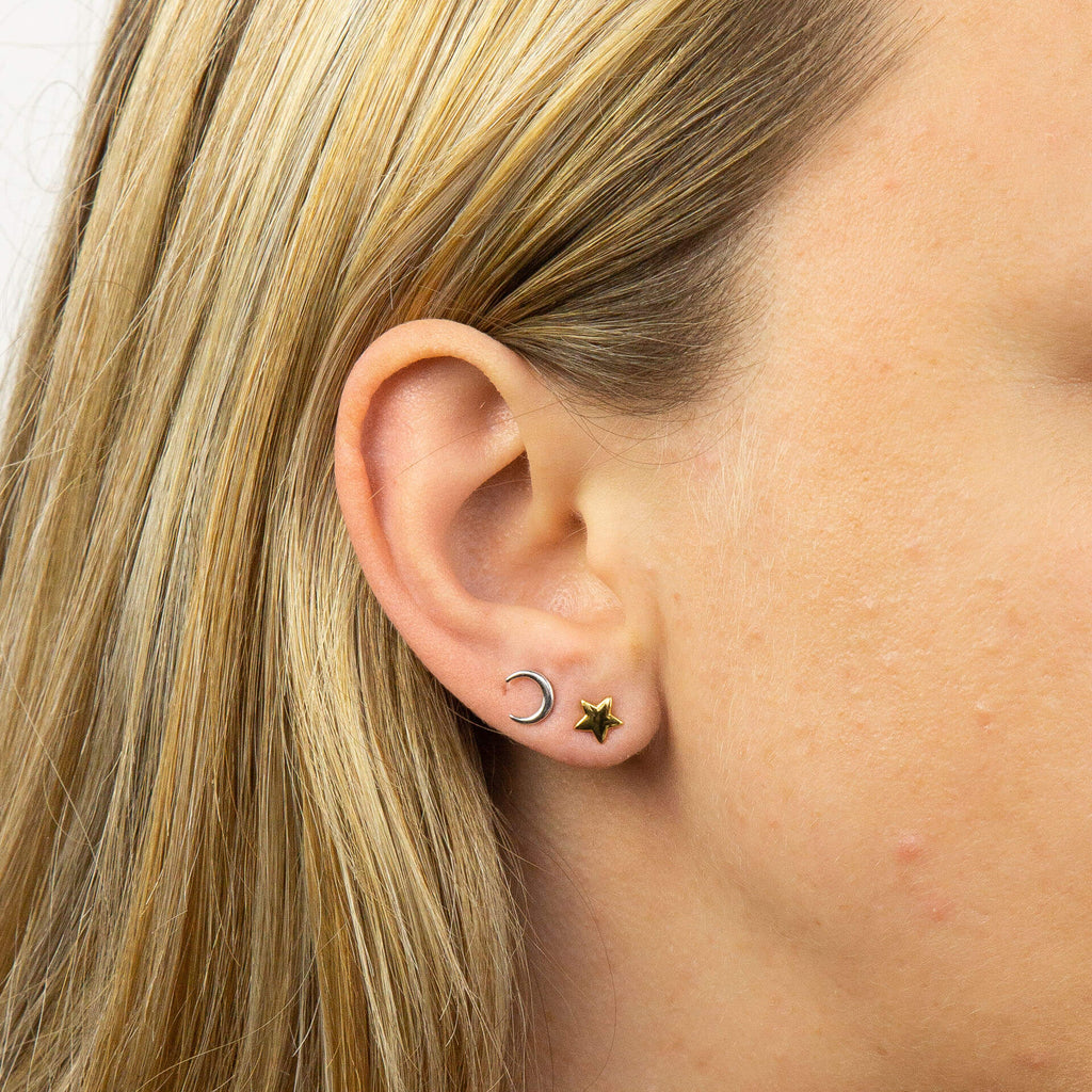 Moon and Star Stud Earrings | Sterling Silver & Gold Plated by Gecko