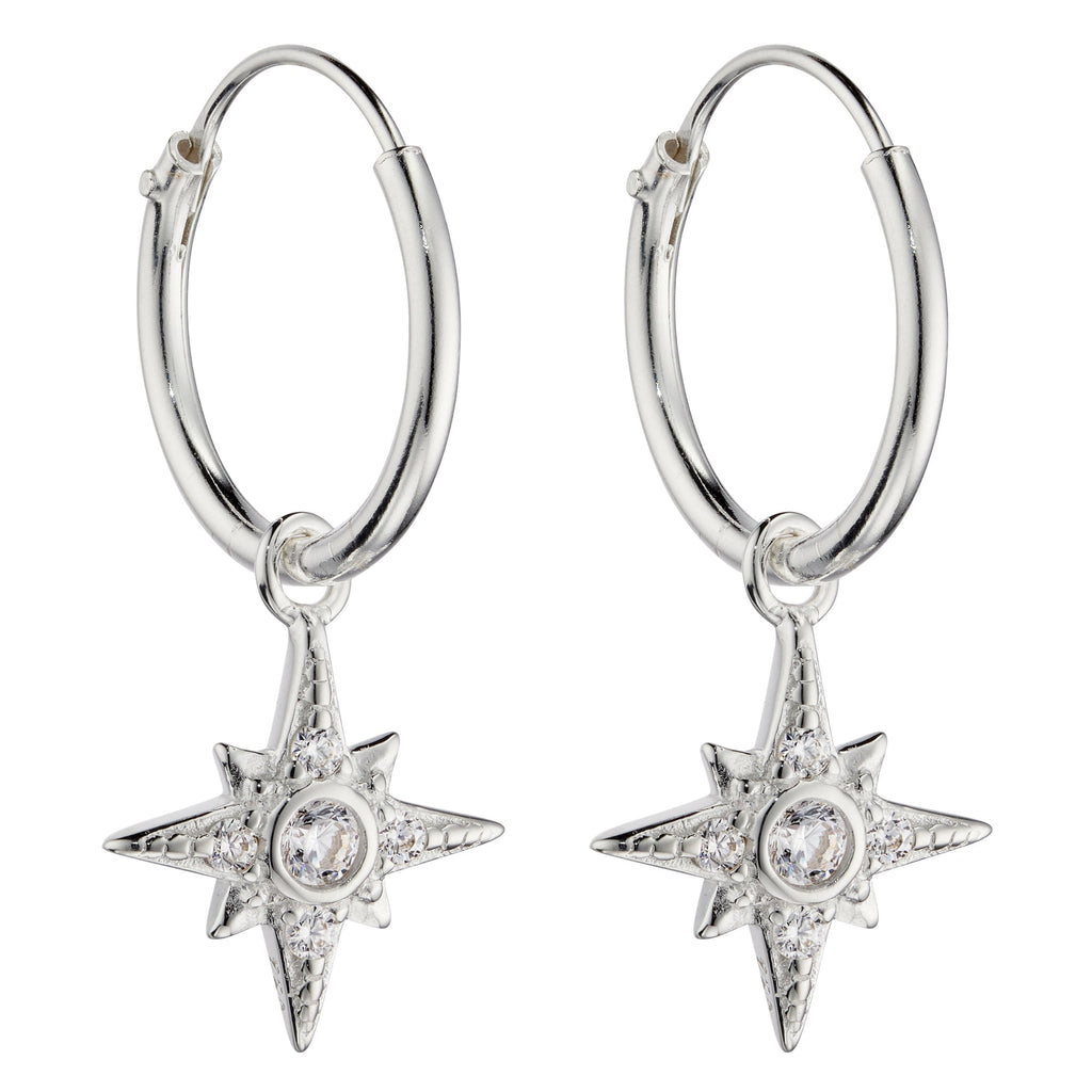 Gecko Jewellery Sterling Silver CZ Starburst Hoop Earrings