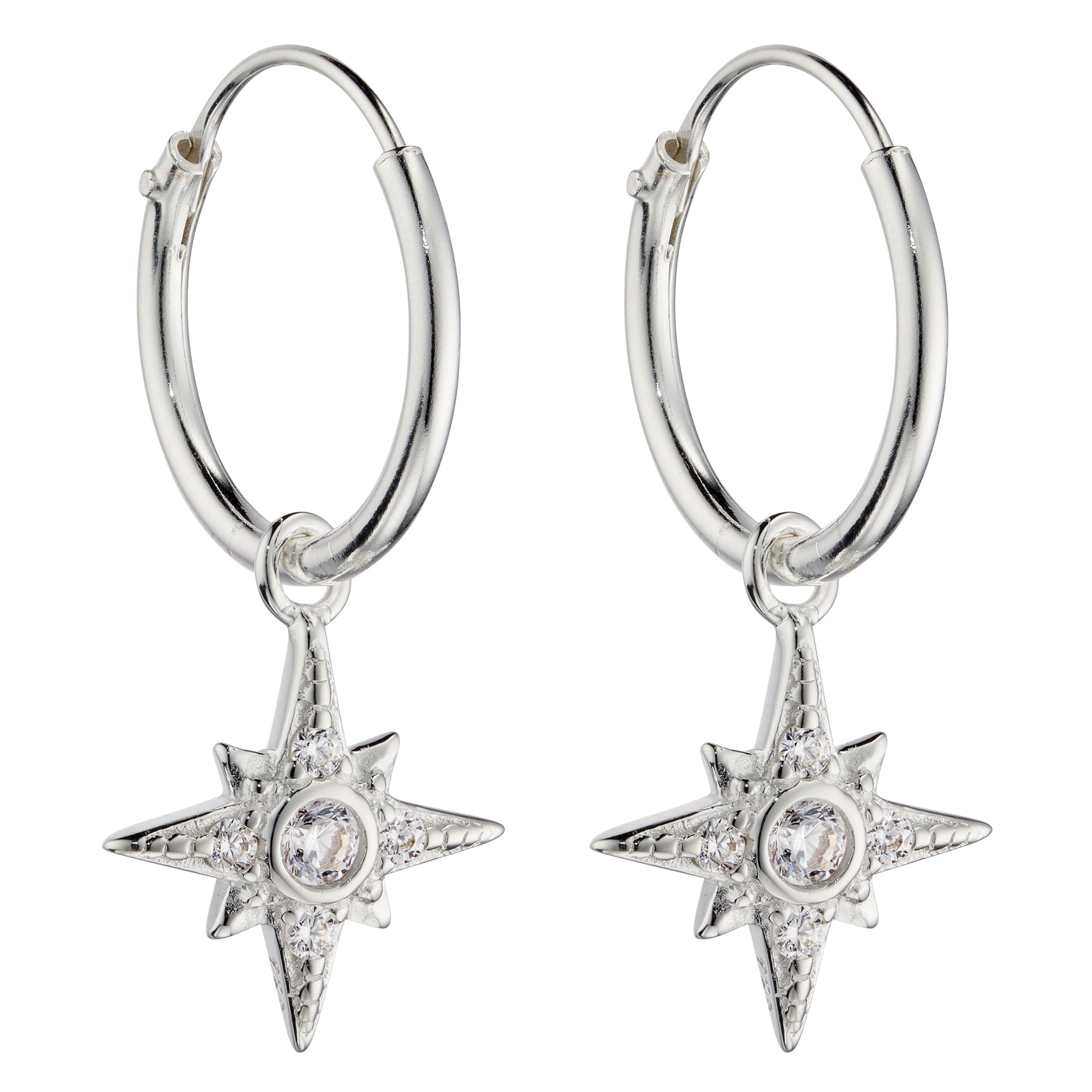 Gecko Jewellery Sterling Silver CZ Starburst Hoop Earrings