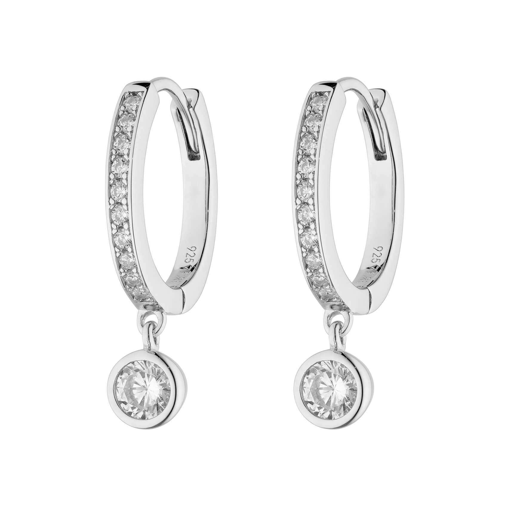 Diamonfire Pave Zirconia Hoop Earrings – Sterling Silver Drop Charm