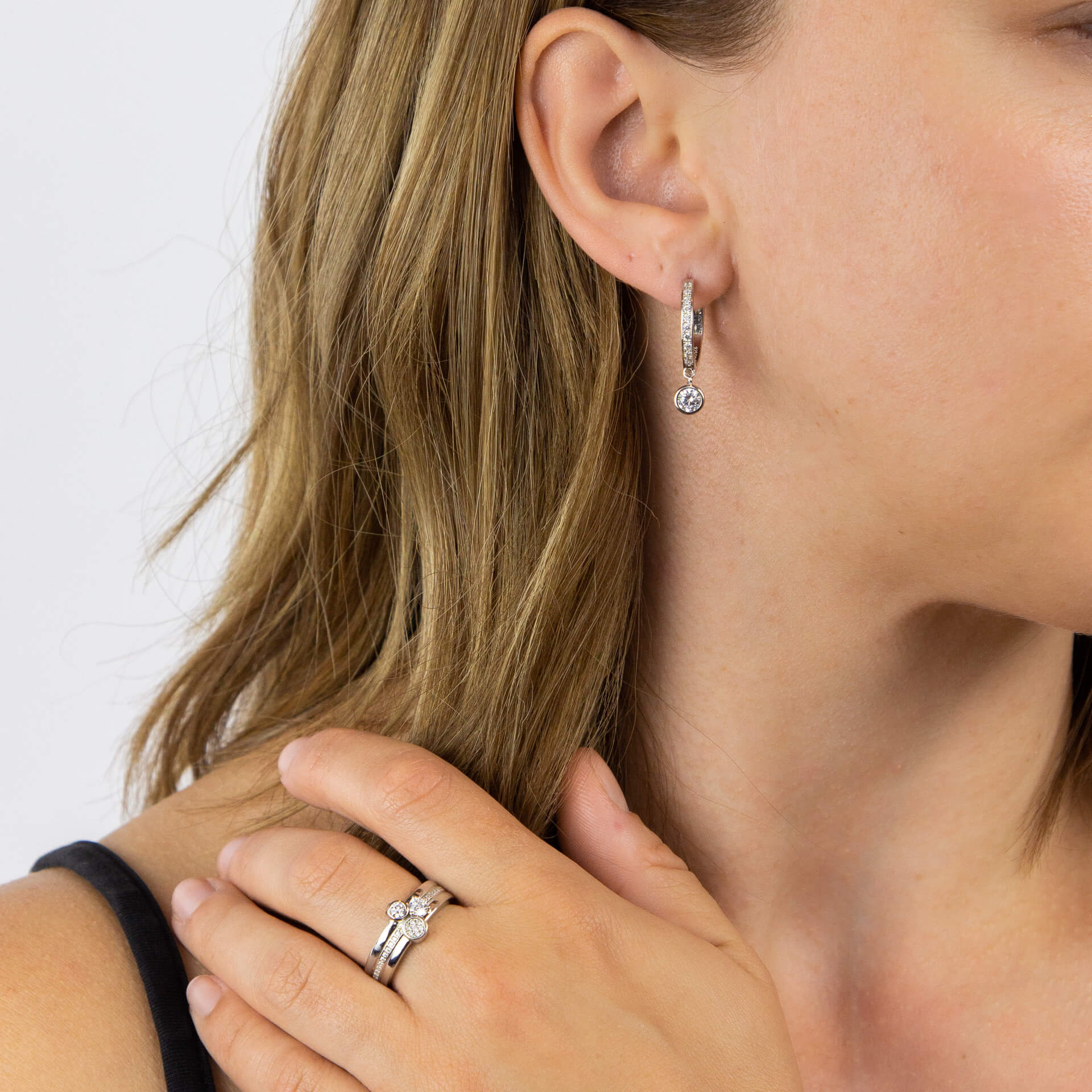 Diamonfire Pave Zirconia Hoop Earrings – Sterling Silver Drop Charm