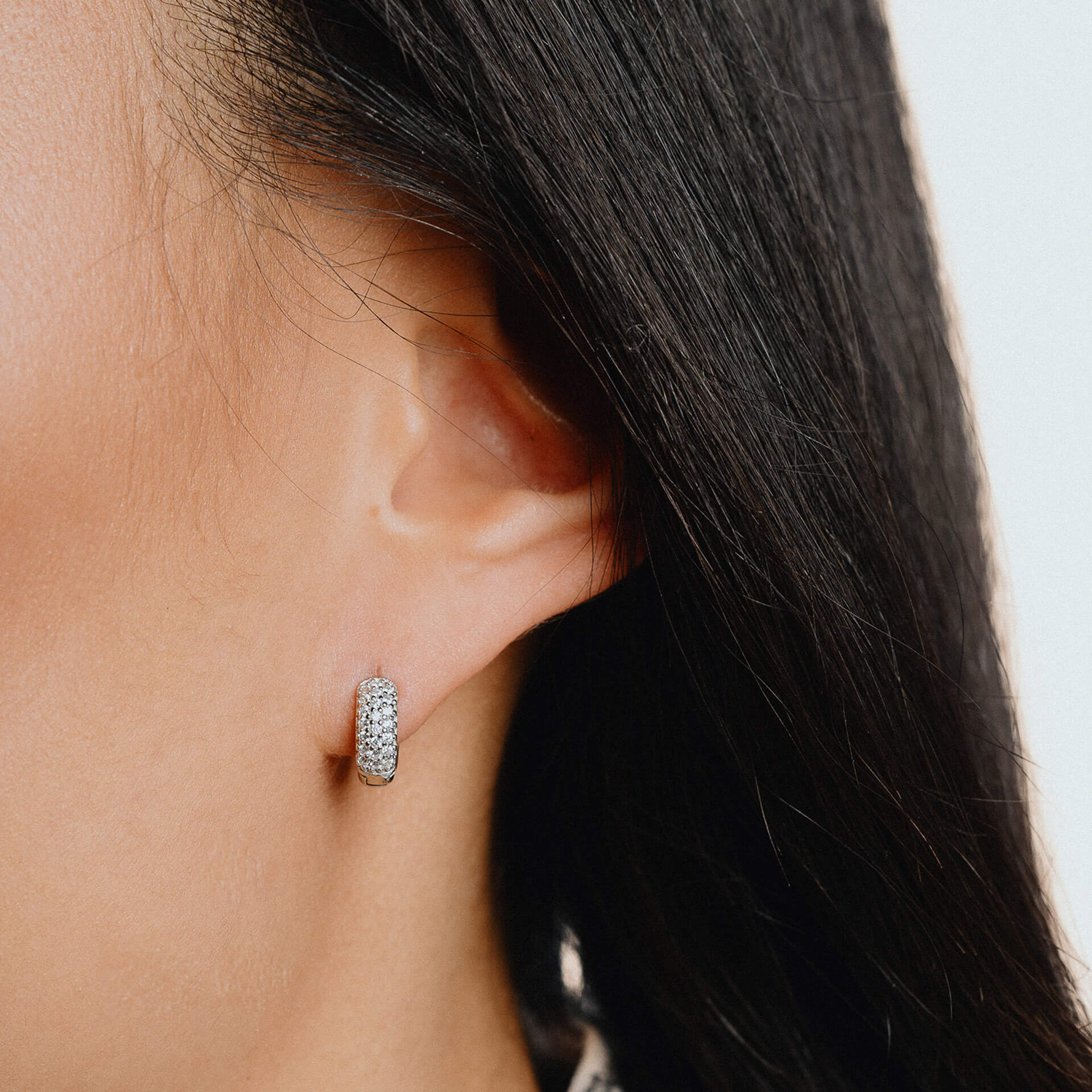 Diamonfire Small Pave Zirconia Huggie Earrings in Sterling Silver