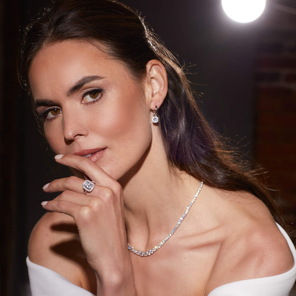 Diamonfire Graduated Zirconia Tennis Necklace in Sterling Silver
