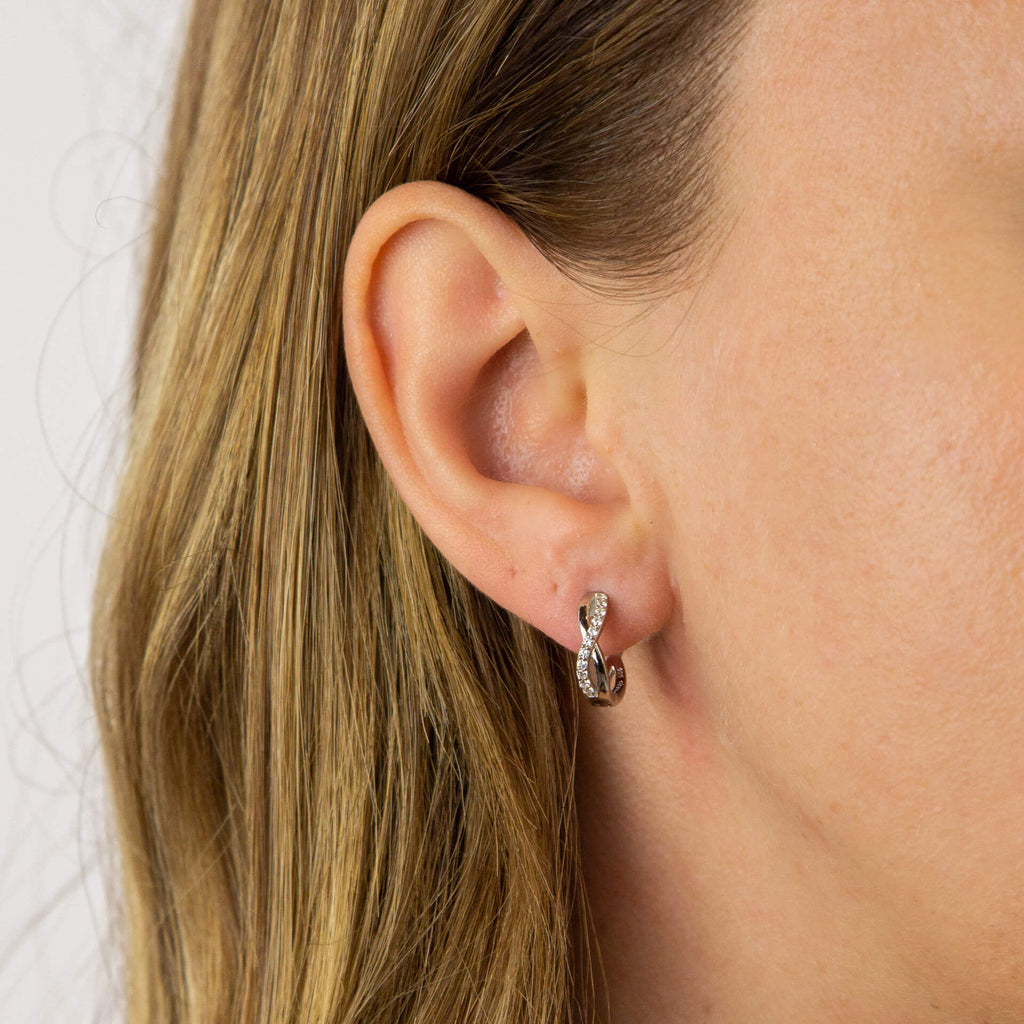 Diamonfire Infinity Zirconia Hoop Earrings in Rhodium Plated Silver