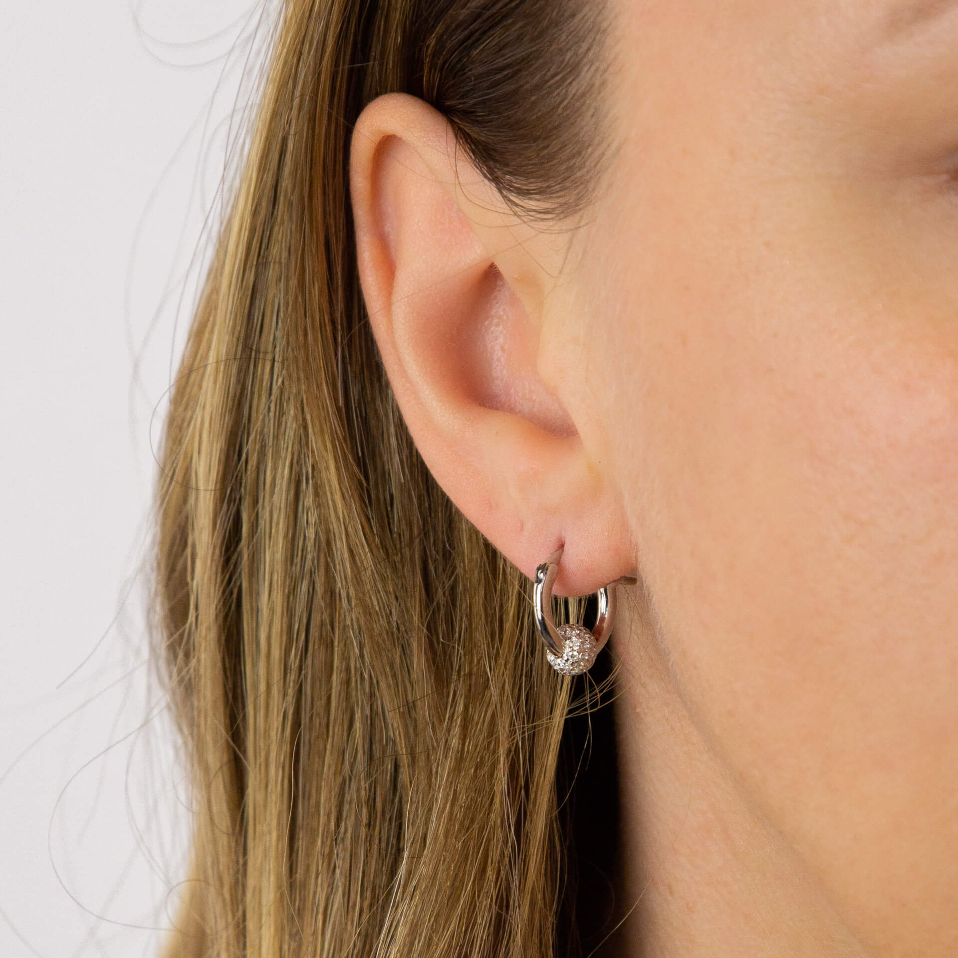 Diamonfire Pave Zirconia Ball Hoop Earrings in Sterling Silver