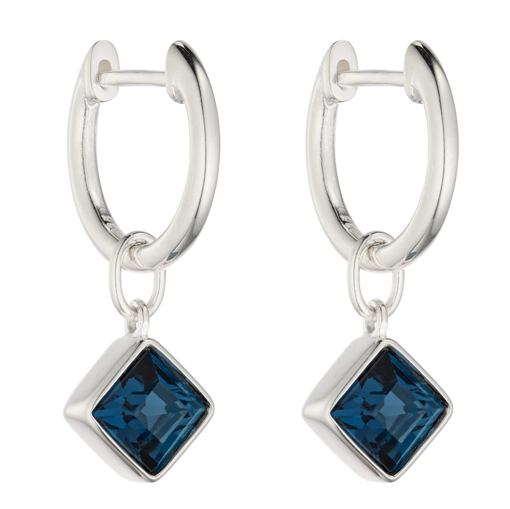 Gecko Jewellery Square Crystal Hoop Earrings in Polished Sterling Silver