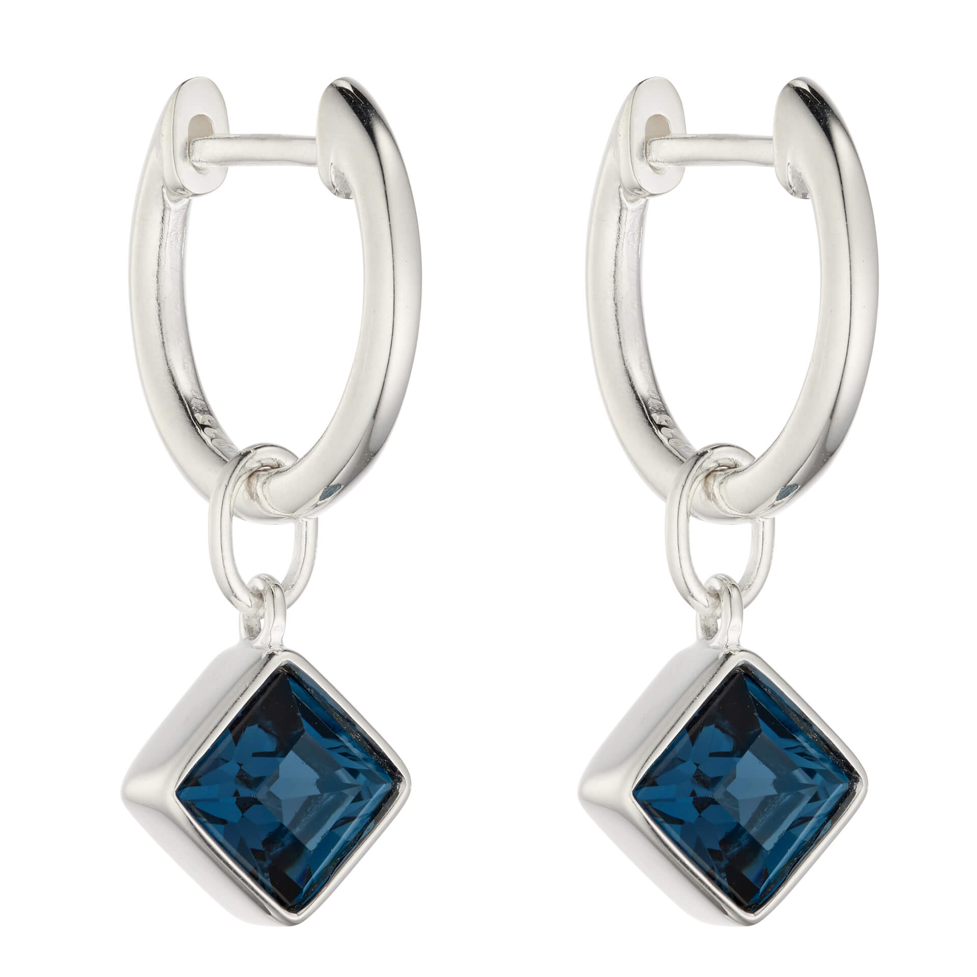 Gecko Jewellery Square Crystal Hoop Earrings in Polished Sterling Silver